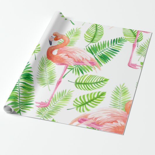 Flamingos en tropische bladeren cadeaupapier (Uitgerold)