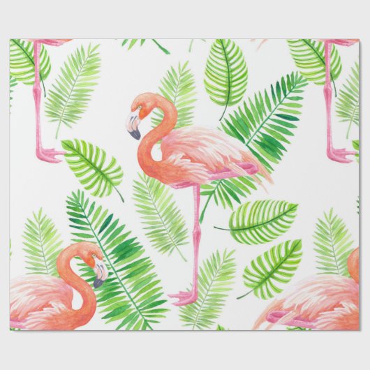 Flamingos en tropische bladeren cadeaupapier (Vlak)