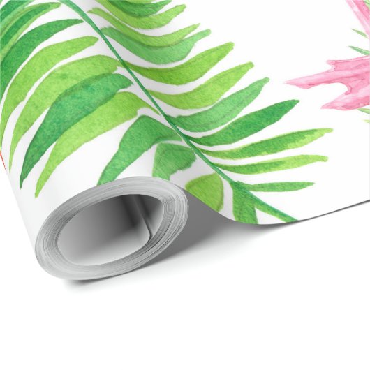 Flamingos en tropische bladeren cadeaupapier (Rol Hoek)