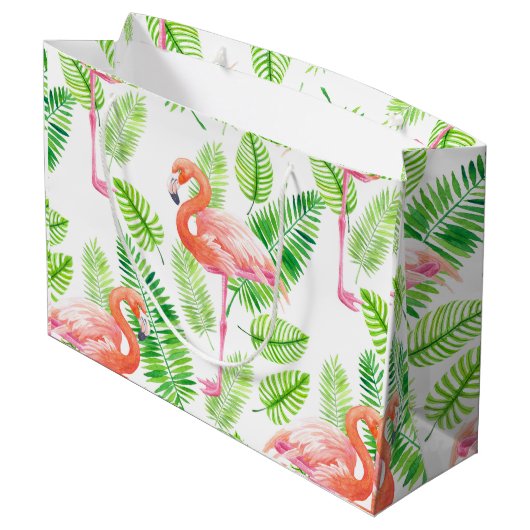 Flamingos en tropische bladeren groot cadeauzakje (Achterkant Gekanteld)