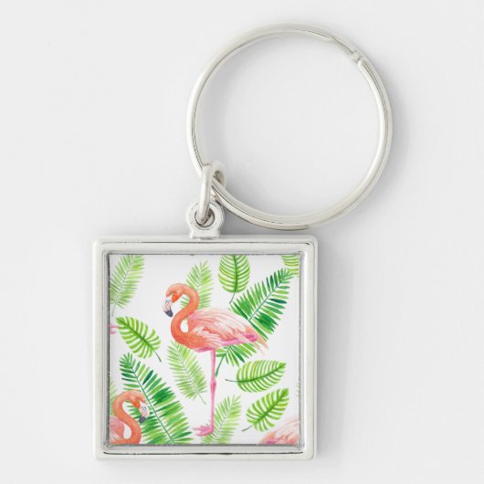 Flamingos en tropische bladeren sleutelhanger (Voorkant)