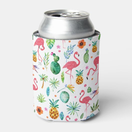 Flamingos en tropische bloemen en bladeren blikjeskoeler (Blikje Voorkant)
