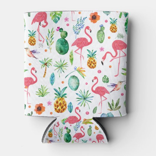 Flamingos en tropische bloemen en bladeren blikjeskoeler (Voorkant)