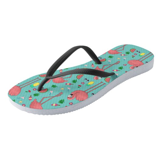 Flamingo's en zomerthema - Blauw Teenslippers (Schuin)