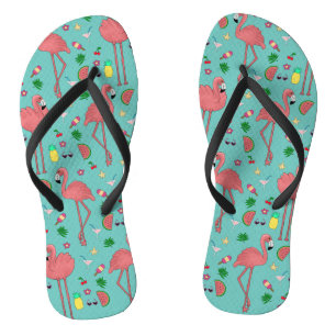 Flamingo's en zomerthema - Blauw Teenslippers