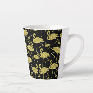 Flamingos Faux Gold op zwarte achtergrond Latte Mok