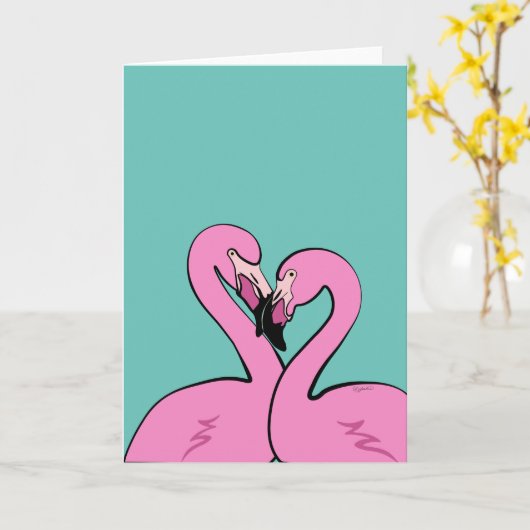 Flamingos Greeting Card Kaart (Gele Bloem)
