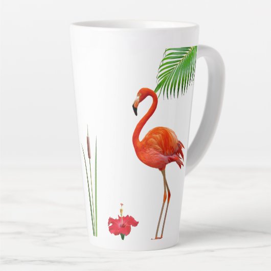Flamingos, hibiscus en palmbladeren latte mok (Rechterhoek)