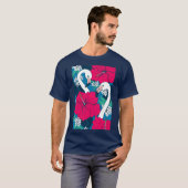 Flamingos, hibiskus en tropische bladeren t-shirt (Voorkant volledig)