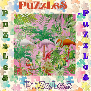 Flamingo's in tropische scène legpuzzel