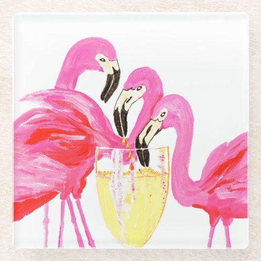 Flamingo's in White Wine Onderzetter (Voorkant)