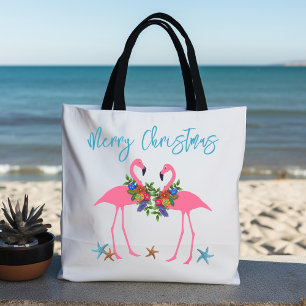 Flamingo's Kerstgroet Blauwe Zeester Draagtas