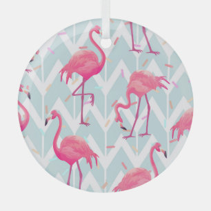 Flamingo's Lichtgrijs: tropisch. Glas Ornament