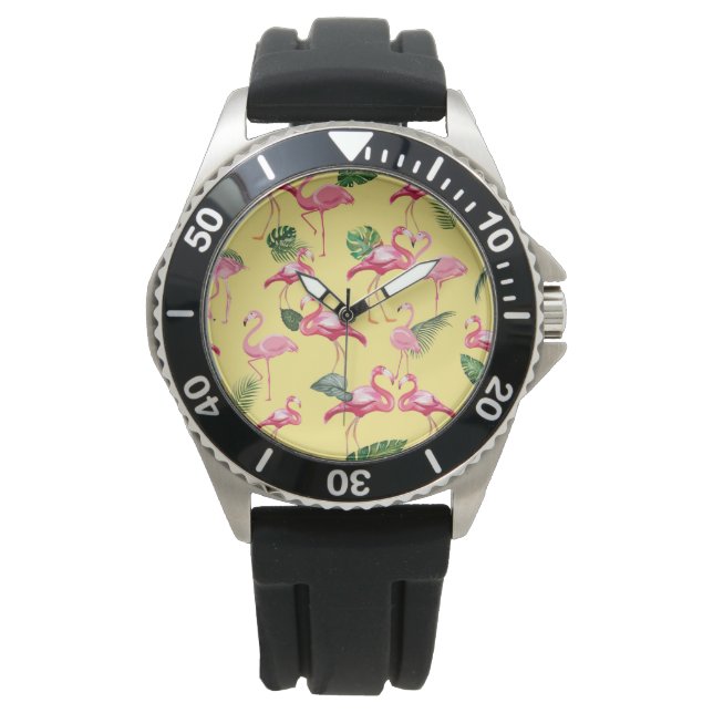 Flamingos Love Pattern 3 Horloge (Voorkant)