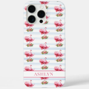 Flamingo's met Bloemen op Waterverf Strepen iPhone 16 Pro Max Hoesje