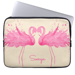 Flamingos met Jouw naam Laptop Sleeve