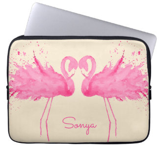 Flamingos met Jouw naam Laptop Sleeve