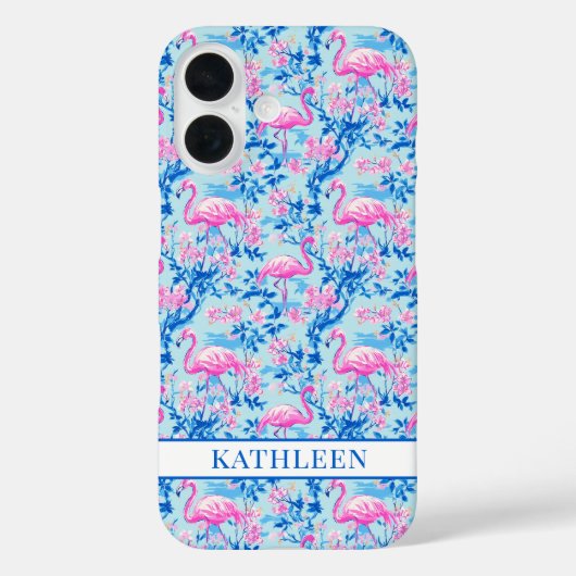 Flamingo's met Roze Bloemen Monogram Case-Mate iPhone Case (Achterkant)