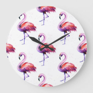 Flamingo's met spatten: waterverf. grote klok