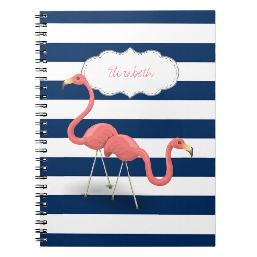 Flamingos, Modern Navy Blue Stripes Notitieboek (Voorkant)