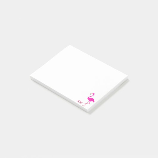 Flamingos & Monogram op wit Post-it® Notes (Schuin)