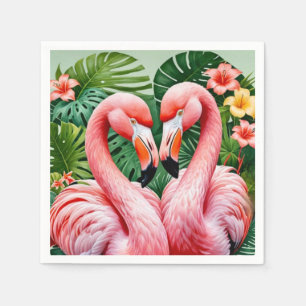 flamingo's nekken roze hart tropisch papier servet