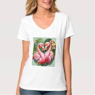 flamingo's nekken roze hart tropische liefde T-shi T-shirt