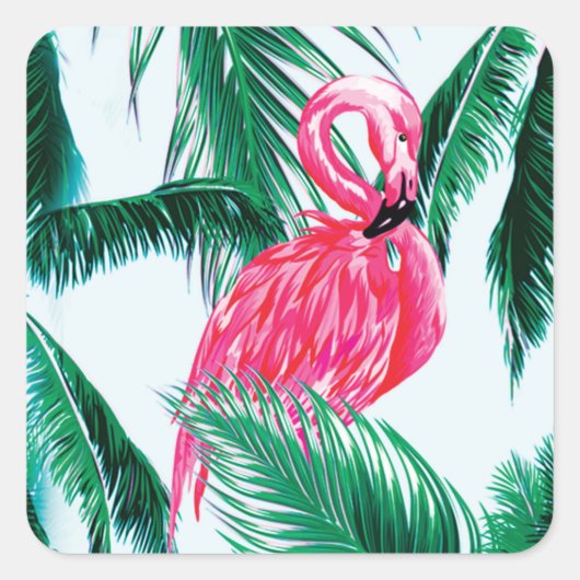 Flamingos onder palmbomen in het Oerwoud van Afrik Vierkante Sticker (Voorkant)