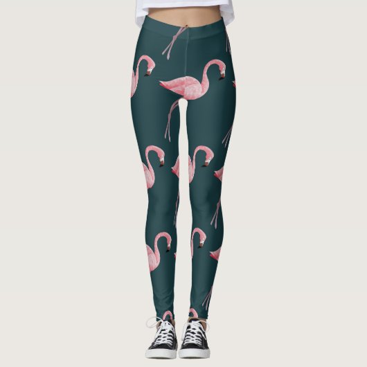 Flamingo's op blauw,  naadloos patroon. leggings (Voorkant)