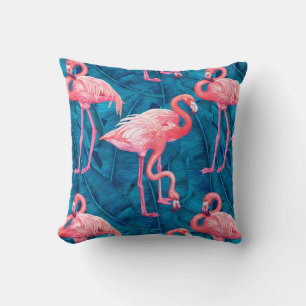 Flamingos op blauwe bananenbladeren kussen
