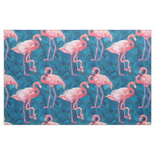 Flamingos op blauwe bananenbladeren stof