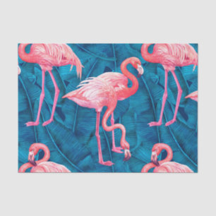 Flamingos op blauwe bananenbladeren tissuepapier