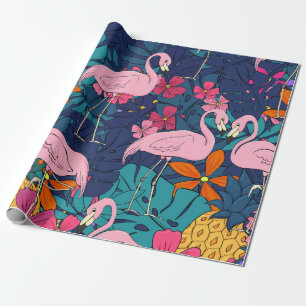 Flamingos op een achtergrond van tropische bladere cadeaupapier