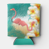 Flamingos op een Blauwgroen Tropisch Beach-ontwerp Blikjeskoeler (Voorkant)