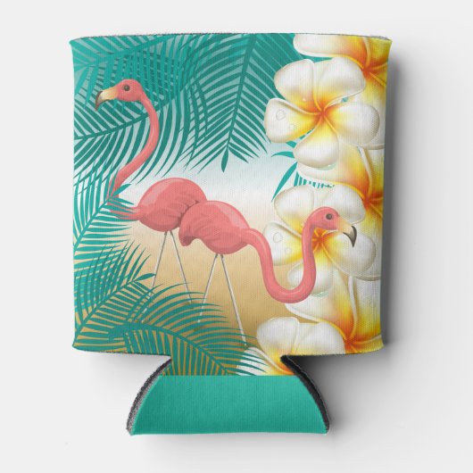 Flamingos op een Blauwgroen Tropisch Beach-ontwerp Blikjeskoeler (Voorkant)