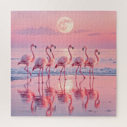 Flamingo's op een roze strand legpuzzel (Verticaal)