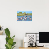Flamingos op het water in Camargue Poster (Thuiskantoor)
