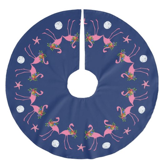 Flamingo's op Navy Blue Christmas Tree Rok Kerstboom Rok (Voorkant)
