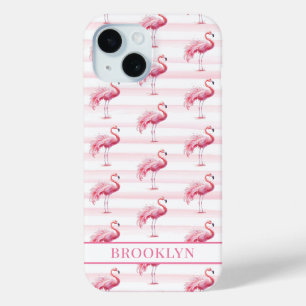 Flamingo's op waterverfstrepen met monogram