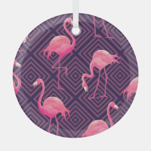  flamingo's, paarse geometrische achtergrond. glas ornament