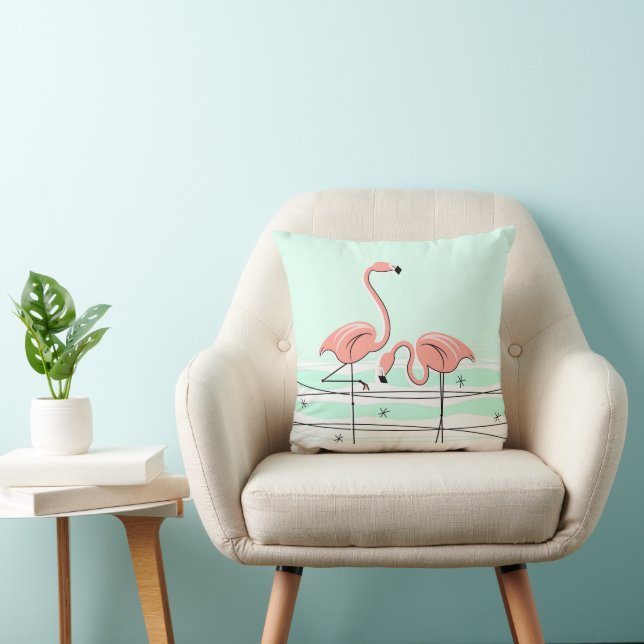 Flamingos Pair Aqua square Kussen (Stoel)