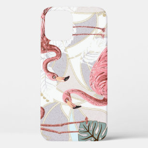 Flamingo's, palmbladeren:  patroon. iPhone 12 hoesje