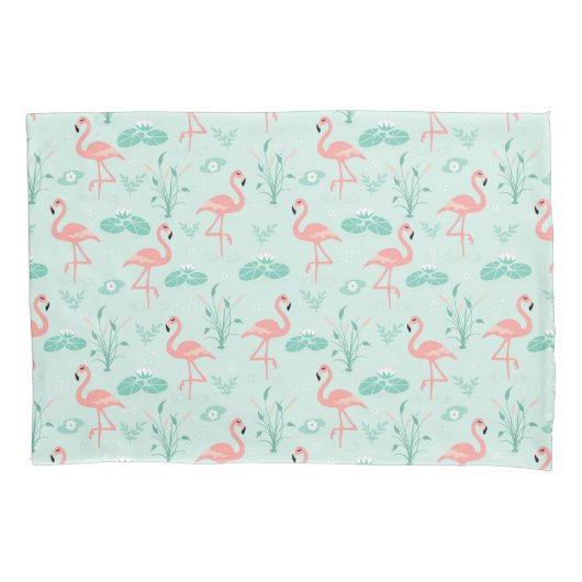 Flamingos Pink Green Tropical Birds Trendy Kussensloop (Voorkant)