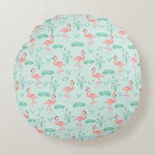 Flamingos Pink Green Tropical Birds Trendy Rond Kussen