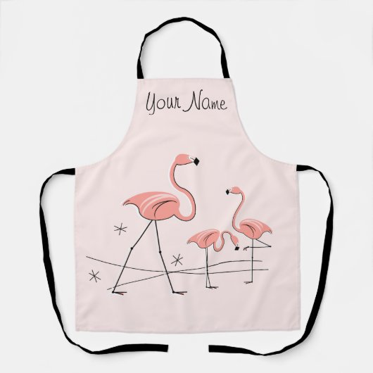 Flamingos Pink Trio 2 Name Apron Schort (Voorkant)