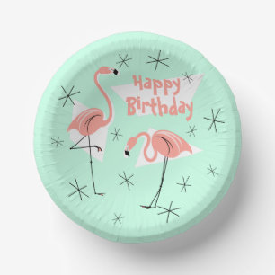 Flamingo's Retro Groen Gelukkige Verjaardag Papieren Kommen