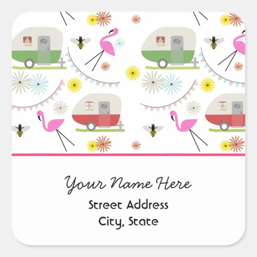 Flamingo's & Retro Trailers Adres Sticker (Voorkant)