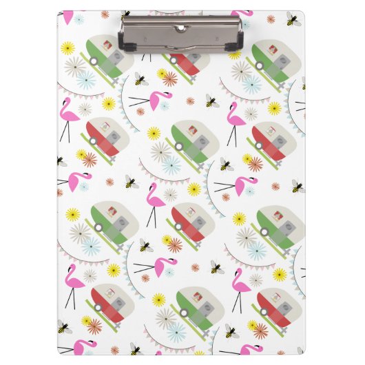 Flamingos + Retro Trailers Patroonplaat Klembord (Voorkant)