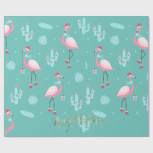 Flamingos Santa Hat Cadeaus Snowflakes Cadeaupapier