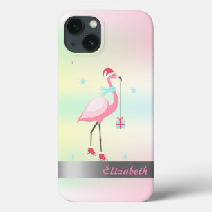Flamingos Santa Hat Holographic Iridescent iPhone 13 Hoesje
